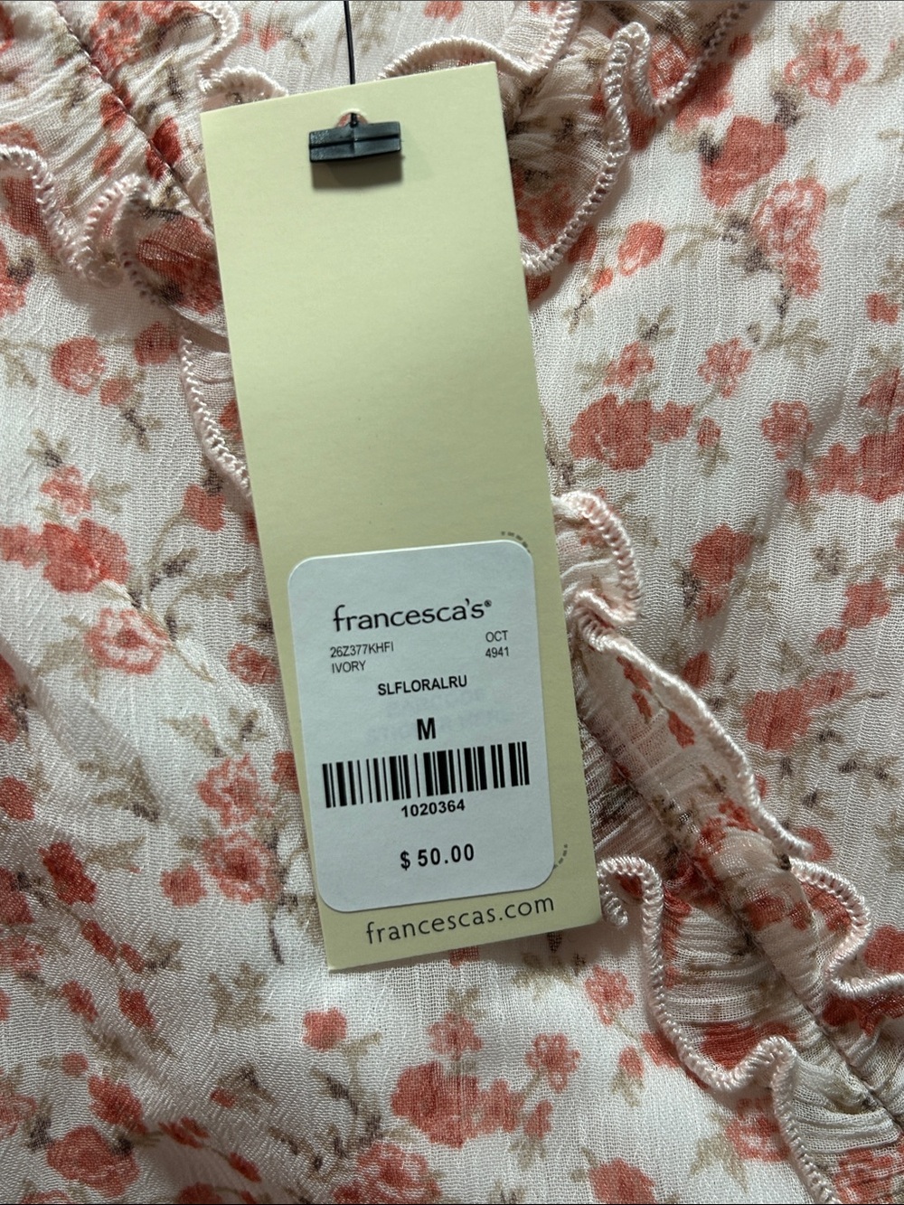 Francesca's Floral Slip Romper in Ivory and Coral - Picture 2 of 5